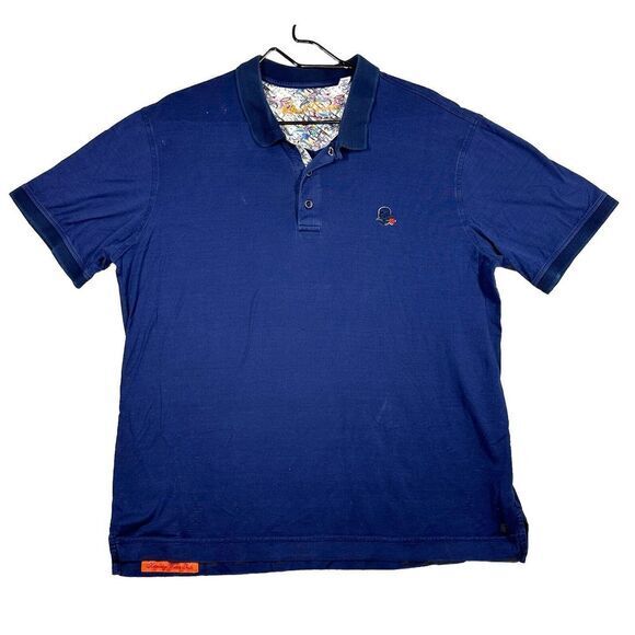 Robert Graham Polo Shirt Short Sleeve‎ Blue Skull Rose Men LARGE - Picture 1 of 8